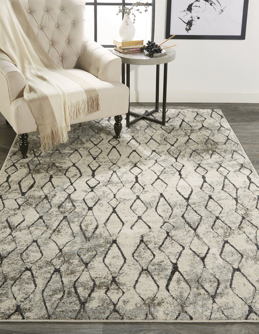 Feizy Kano Transitional Diamond - Ivory/Gray/Taupe Area Rug