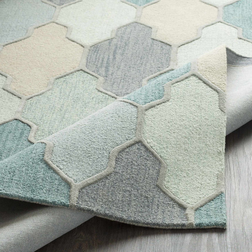 Monteview Sage&Teal Geometric Wool Rug - Clearance