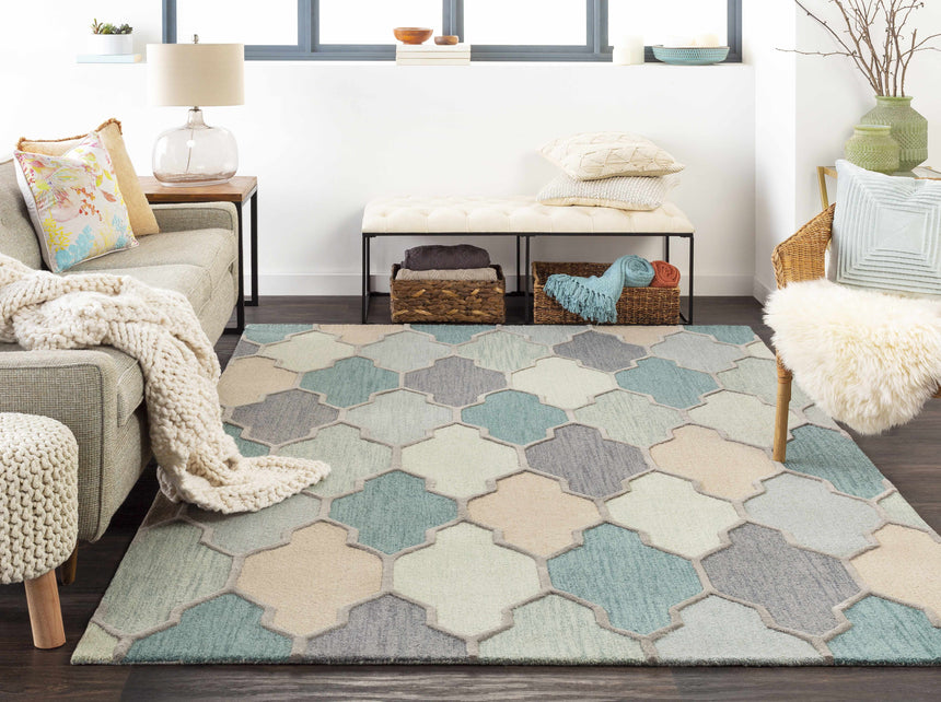 Monteview Sage&Teal Geometric Wool Rug - Clearance