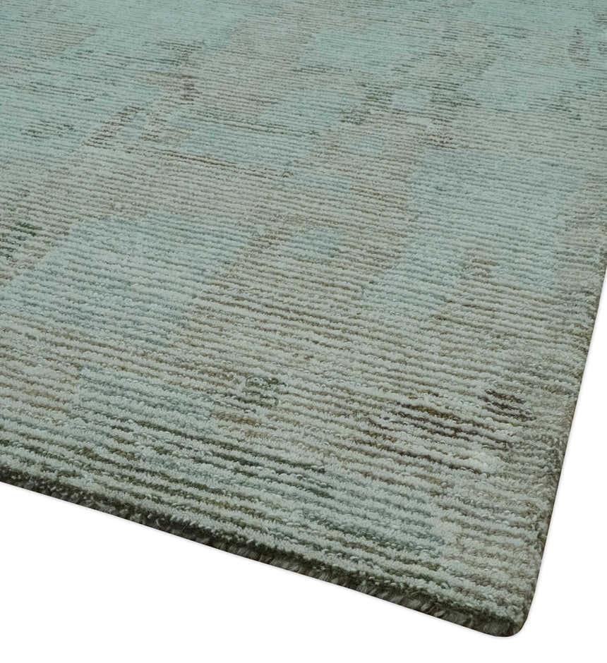 Modern Abstract Teal, Olive and Ivory Hand Tufted Multi Size wool area rug