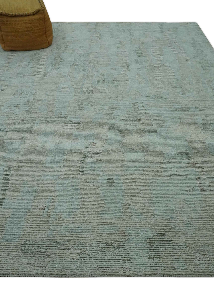 Modern Abstract Teal, Olive and Ivory Hand Tufted Multi Size wool area rug