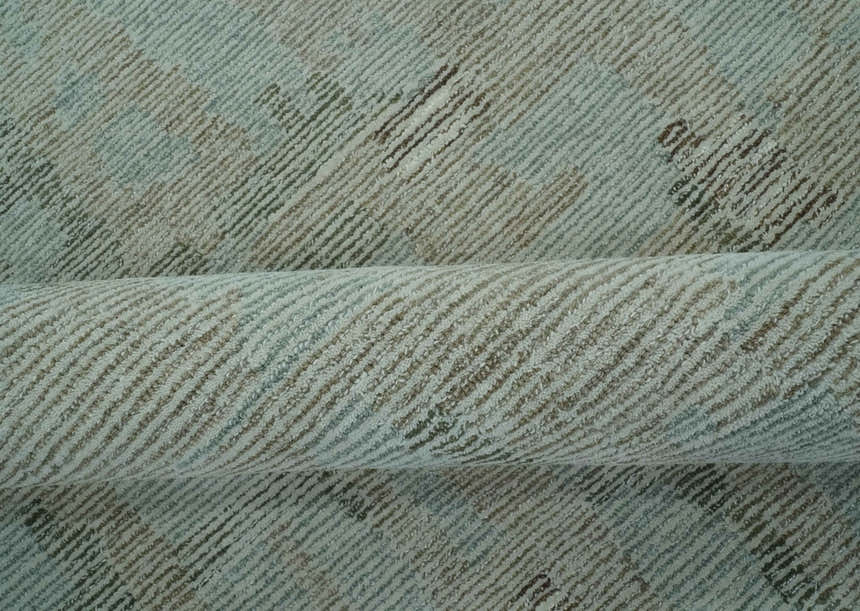 Modern Abstract Teal, Olive and Ivory Hand Tufted Multi Size wool area rug