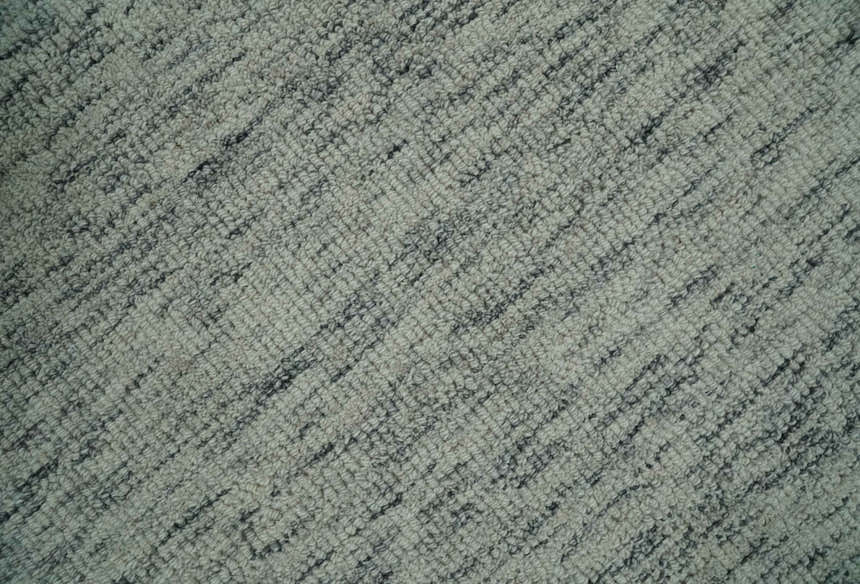 Modern Beige and Charcoal Solid Shaded Hand Tufted Natural Wool Area Rug