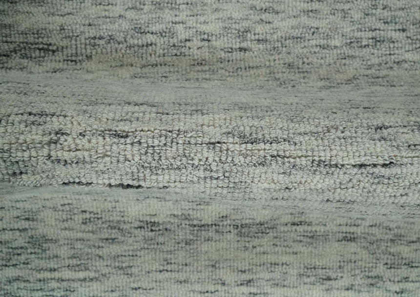 Modern Beige and Charcoal Solid Shaded Hand Tufted Natural Wool Area Rug