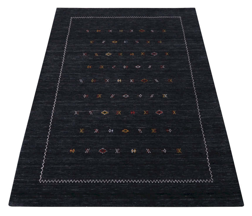 Modern Charcoal And White Hand Loomed Wool Area Rug