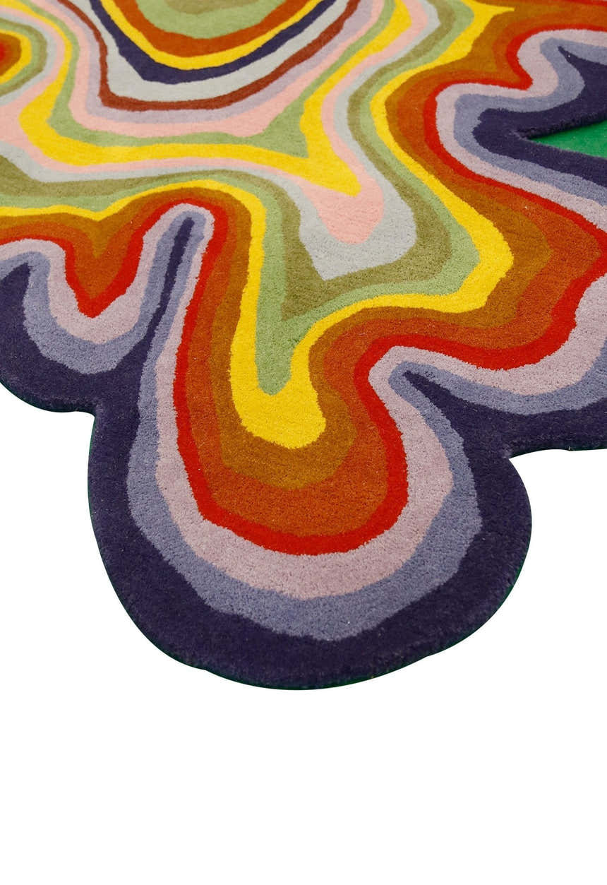 Modern Colorburst Ripple Hand Tufted 6x6 Wool Rug
