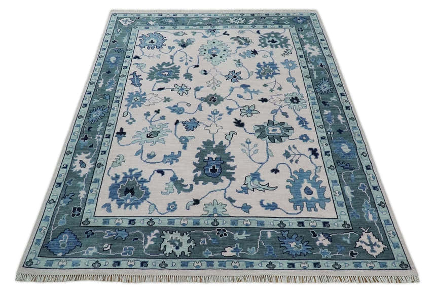 Soft Pink, Gray and Blue Hand Knotted Traditional Oushak Custom Made Wool Area Rug