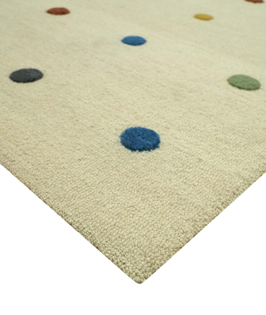 Modern Colorful Polka Dot Beige Hand Tufted Custom Made wool area rug