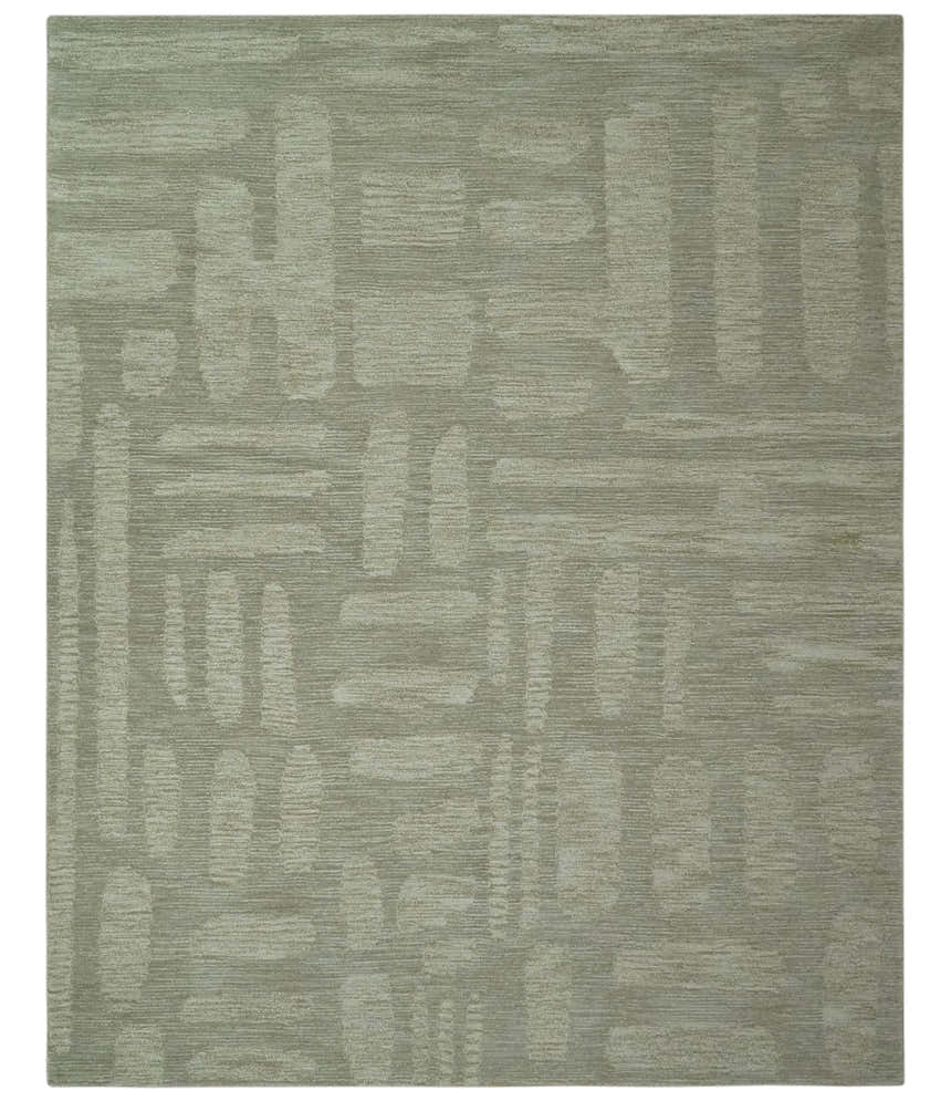 Modern Contemporarry Olive and Ivory Hand Tufted Custom Made wool rug