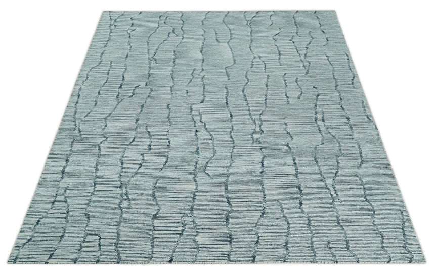 Modern Contemporary Multi Size Woolen White and Blue Hand Tufted Area Rug