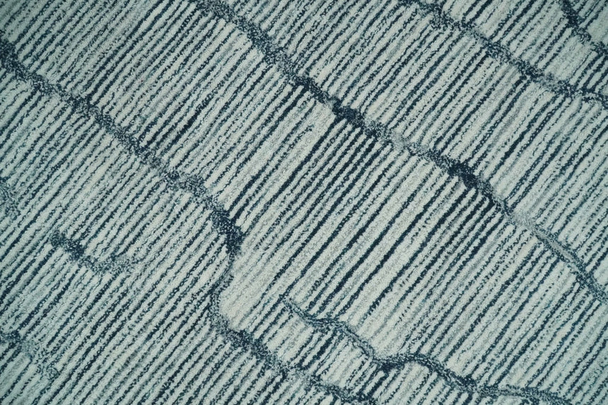 Modern Contemporary Multi Size Woolen White and Blue Hand Tufted Area Rug