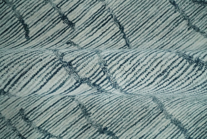 Modern Contemporary Multi Size Woolen White and Blue Hand Tufted Area Rug