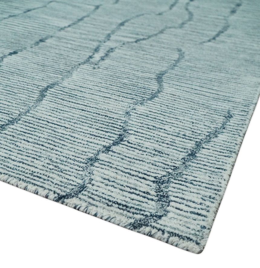 Modern Contemporary Multi Size Woolen White and Blue Hand Tufted Area Rug