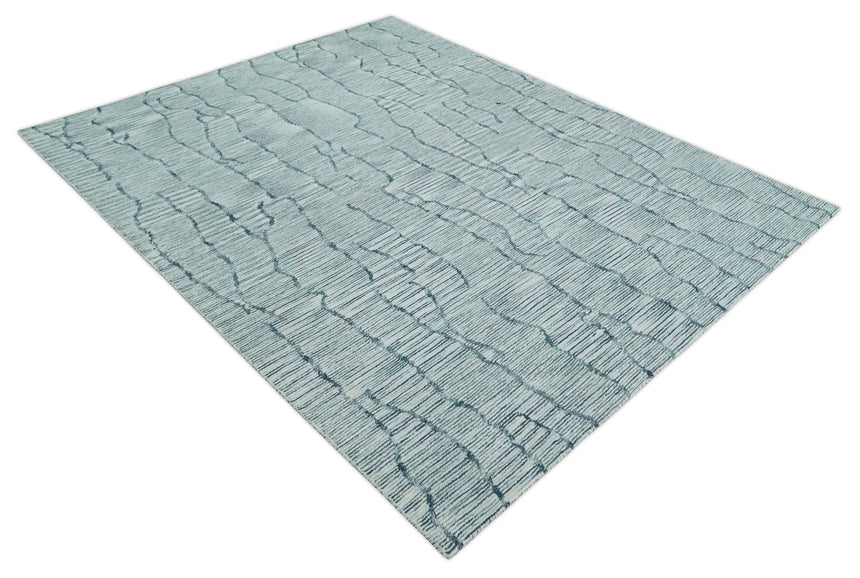 Modern Contemporary Multi Size Woolen White and Blue Hand Tufted Area Rug