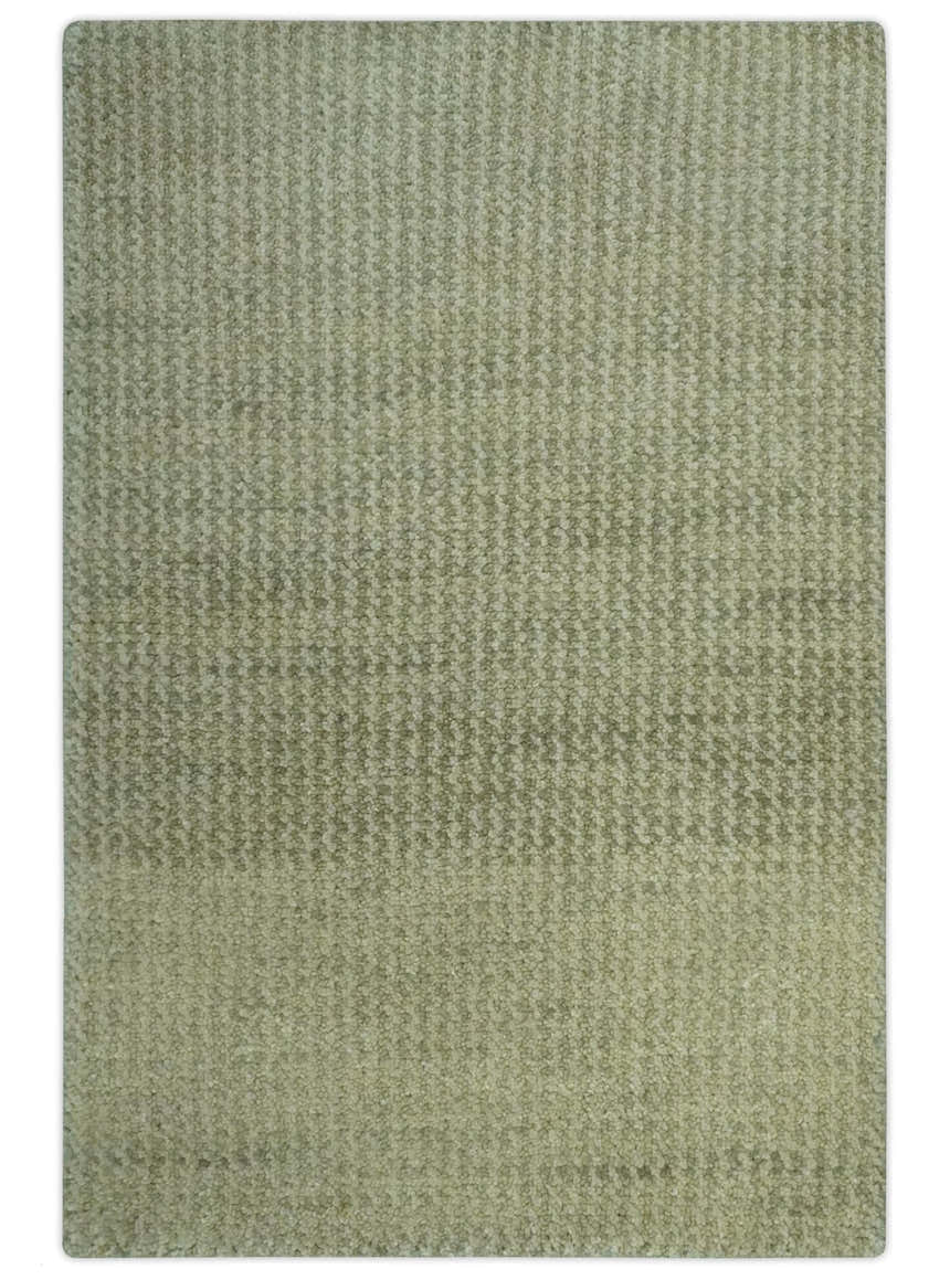 Modern Contemporary Olive, Beige and Ivory Stripes Design Custom Made wool area Rug