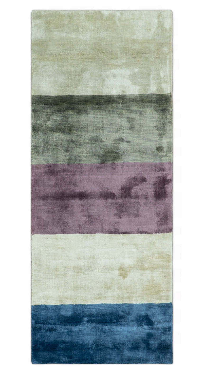 Modern design Ivory, Green and Blue 2x5 Hand Knotted Wool Area Rug