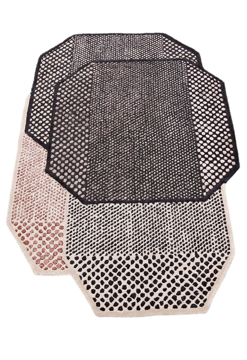 Modern Dotted Mesh Black Hand Tufted 5x8 Wool Area Rug