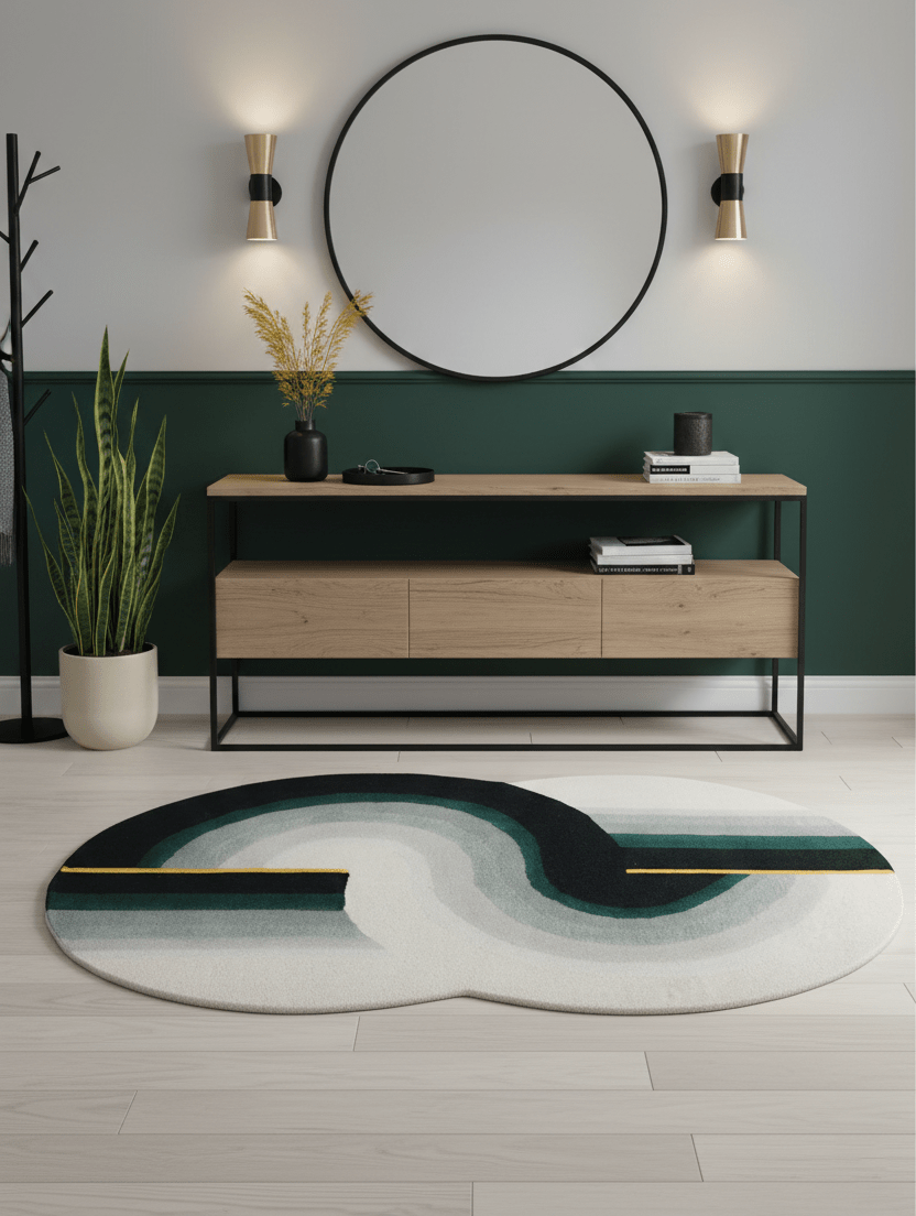 Modern Eclipse Curve Black Hand Tufted 4x6 Wool Rug