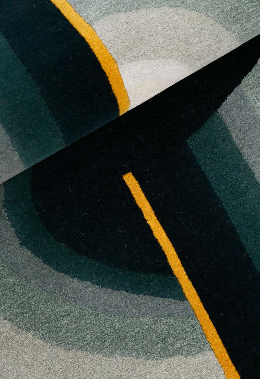 Modern Eclipse Curve Black Hand Tufted 4x6 Wool Rug