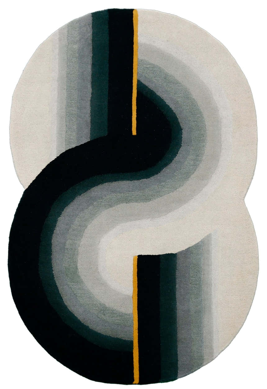 Modern Eclipse Curve Black Hand Tufted 4x6 Wool Rug