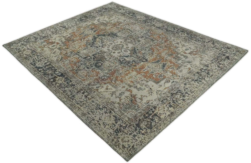 Distressed Traditional Turkish Brown And Charcoal Hand Knotted Wool Area Rug