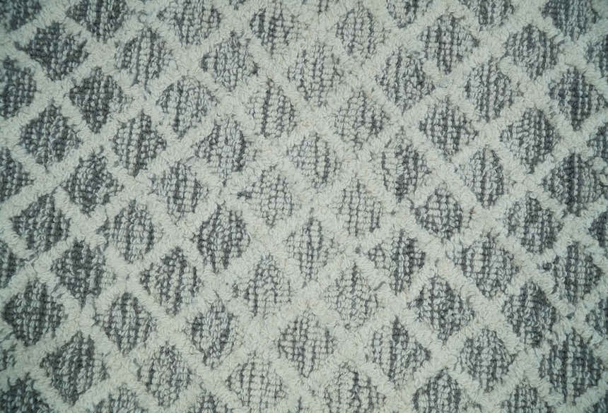 Modern Geometric Ivory and Charcoal Abstract Hand Tufted Natural Wool Multi Size Area Rug