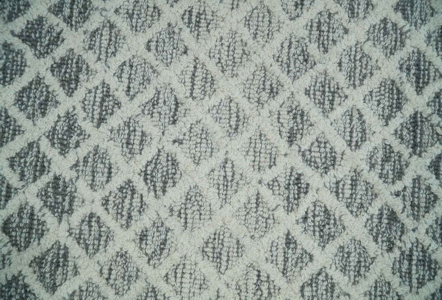 Modern Geometric Ivory and Charcoal Abstract Hand Tufted Natural Wool Multi Size Area Rug