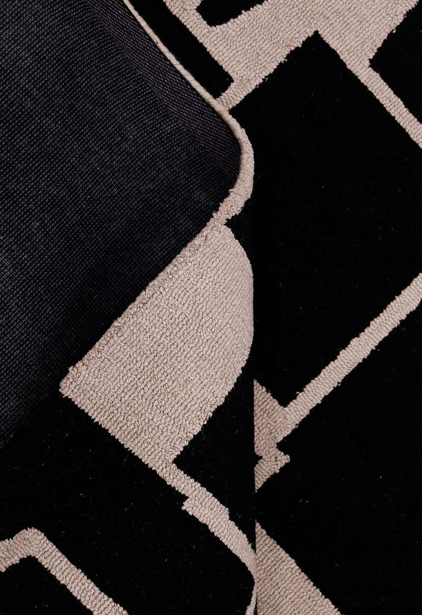 Modern Geometrical Black Hand Tufted Wool Area Rug