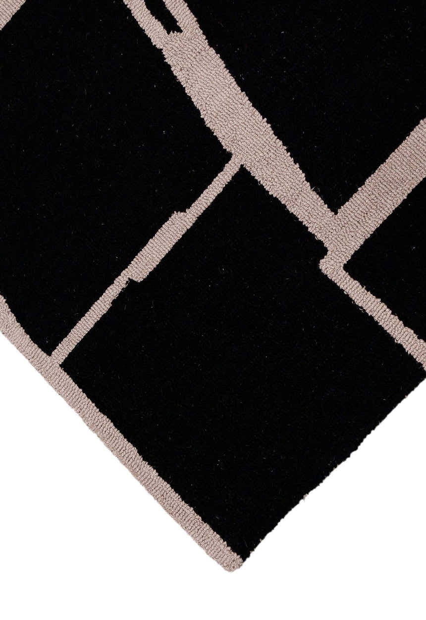 Modern Geometrical Black Hand Tufted Wool Area Rug