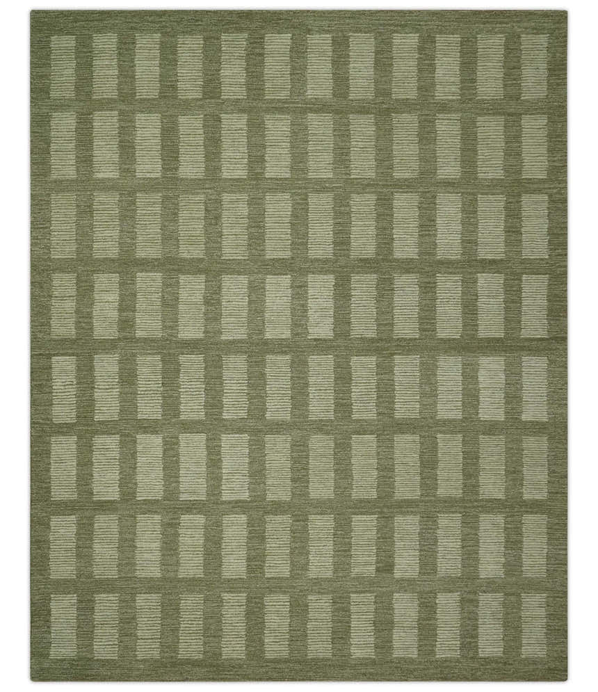 Modern Geometrical Olive and Ivory Textured Hand Tufted Multi size wool Rug