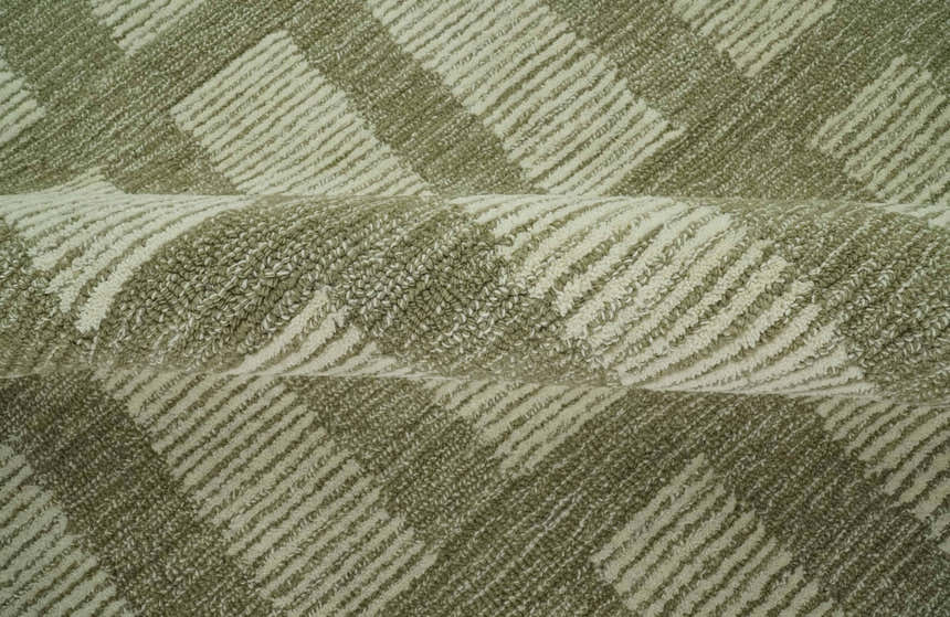 Modern Geometrical Olive and Ivory Textured Hand Tufted Multi size wool Rug