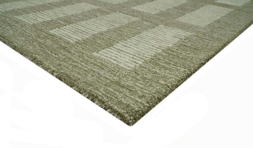 Modern Geometrical Olive and Ivory Textured Hand Tufted Multi size wool Rug