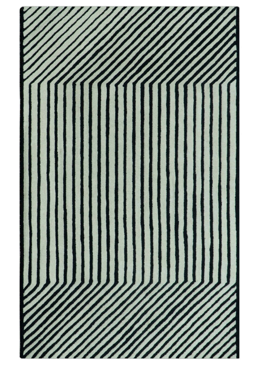 Modern Geometrical Pattern Black And White Hand Tufted Custom Made wool rug