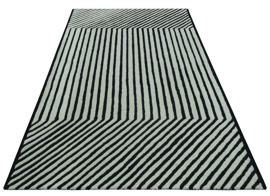 Modern Geometrical Pattern Black And White Hand Tufted Custom Made wool rug