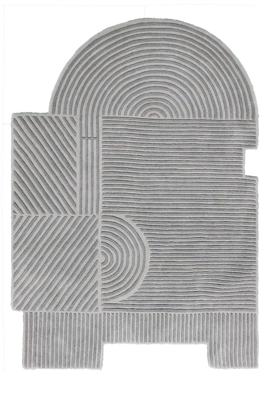 Modern Grey Lines Hand Tufted 5x7 Wool Area Rug