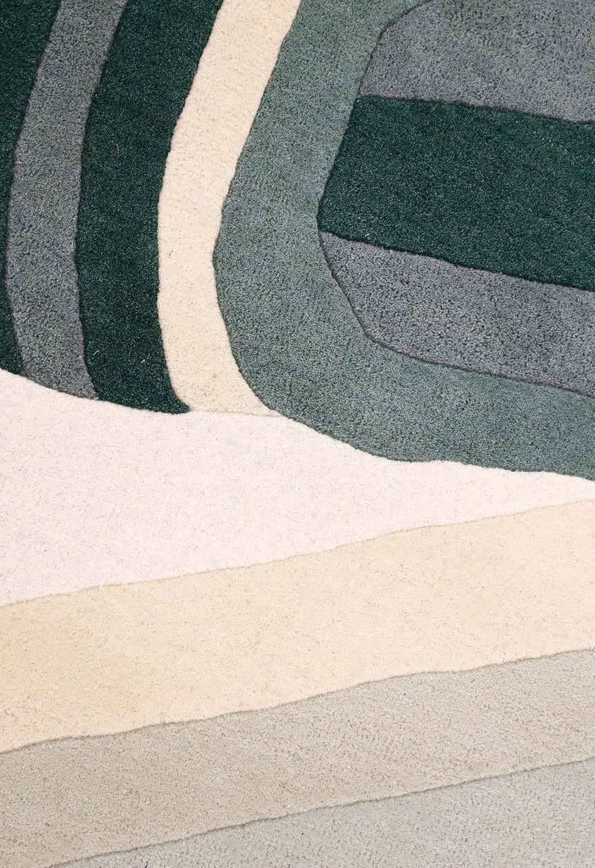Modern Layered Pattern Green Hand Tufted 5x8 Wool Rug