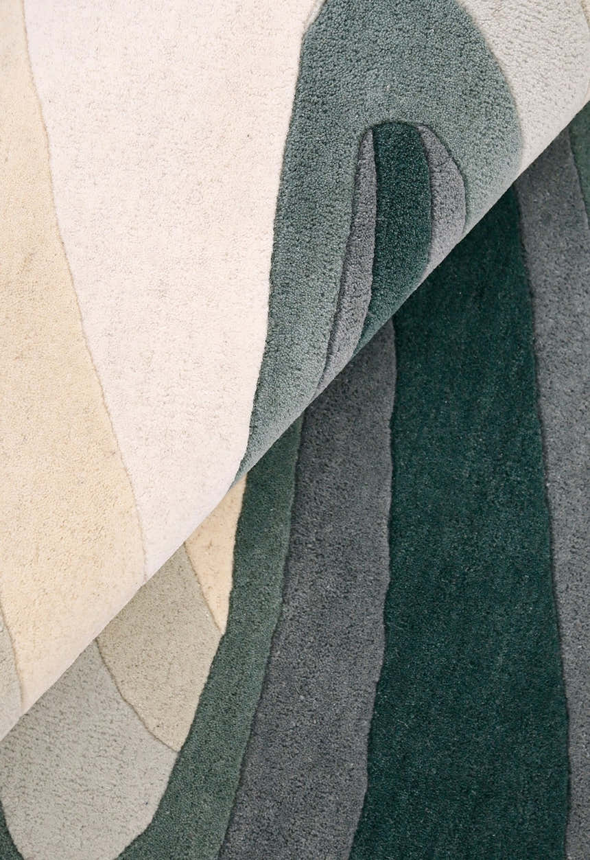Modern Layered Pattern Green Hand Tufted 5x8 Wool Rug