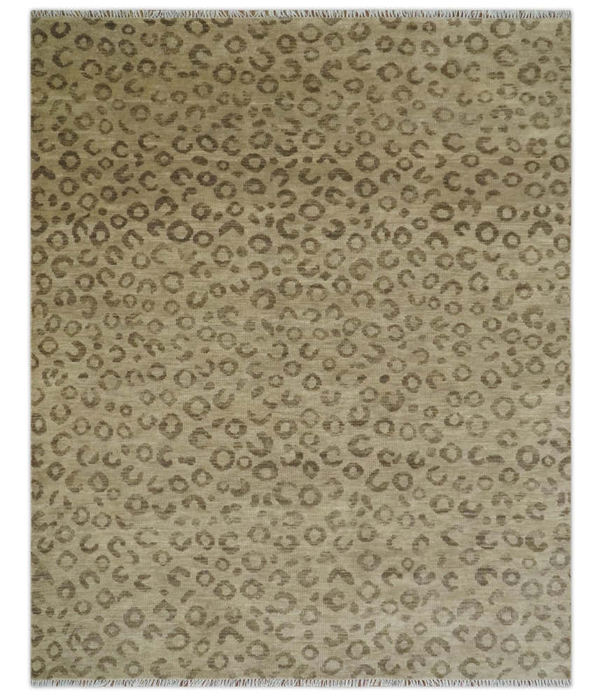 Modern leopard Design Hand knotted Camel and Taupe Custom Made wool area rug