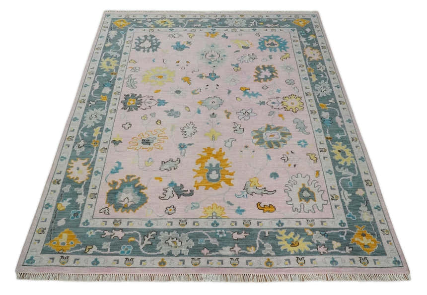 Custom Made Pink and Gray Hand knotted Traditional Oushak wool Area Rug