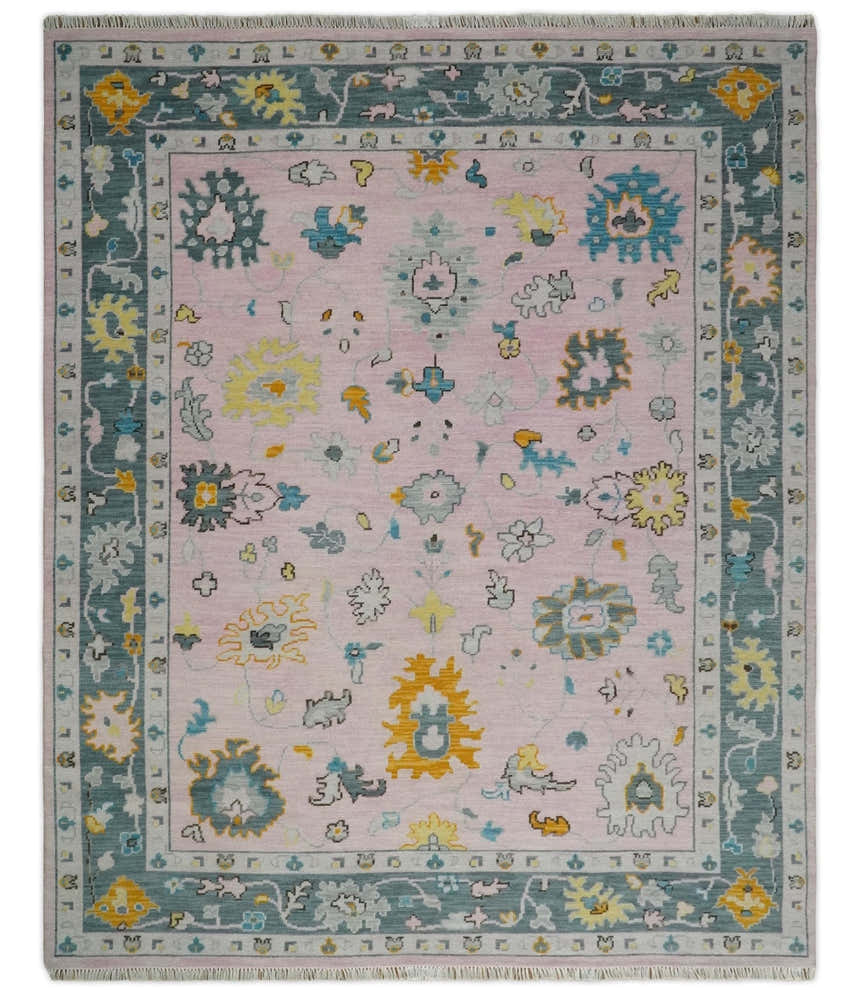 Custom Made Pink and Gray Hand knotted Traditional Oushak wool Area Rug