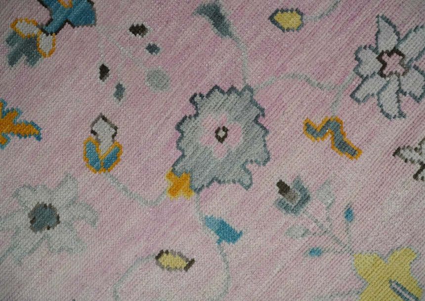 Custom Made Pink and Gray Hand knotted Traditional Oushak wool Area Rug
