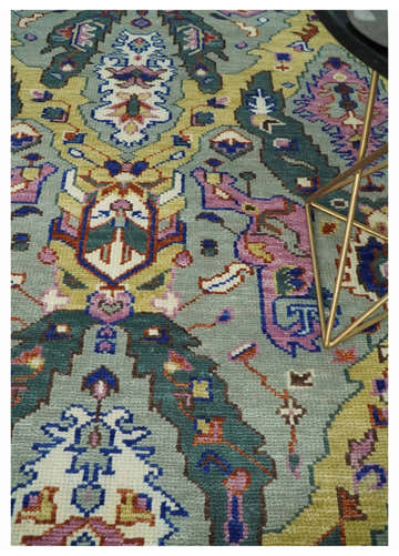 Hand knotted Green, Pink and Gold Traditional large design Antique Oushak Custom Made wool Area Rug
