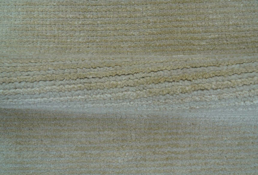 Modern Solid Design Beige Hand Knotted Wool And Silk Rug