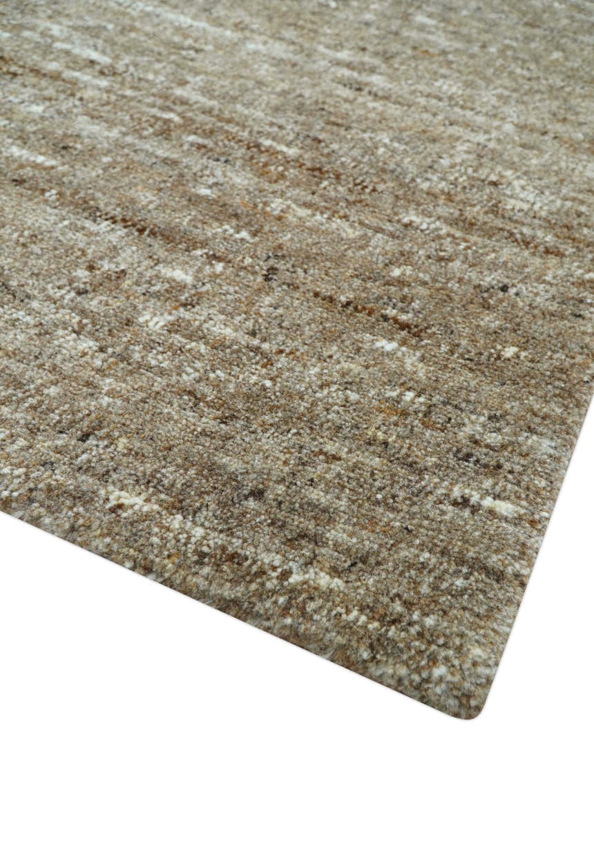 Modern Solid Design Natural Brown Hand Knotted Wool Rug