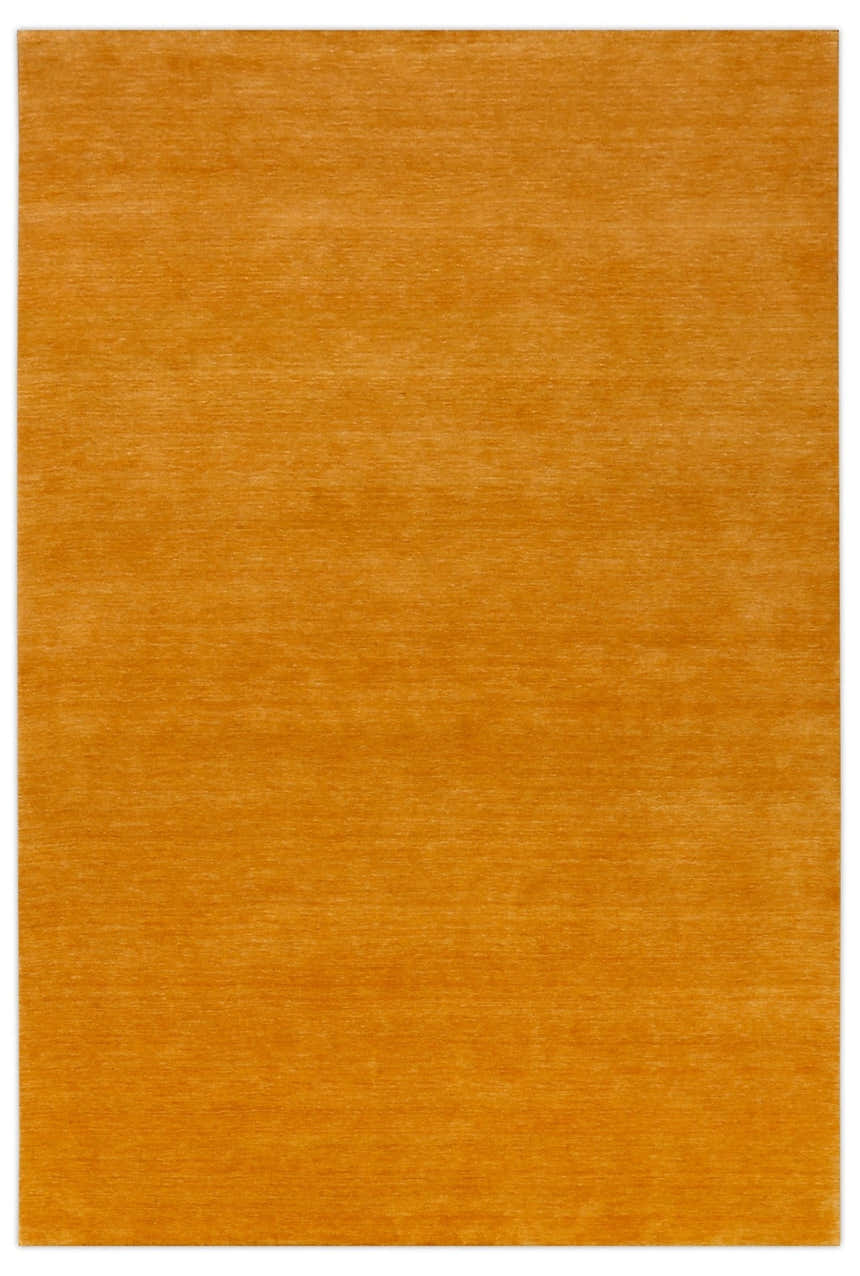 Modern Solid Gold Hand Loomed Wool Area Rug