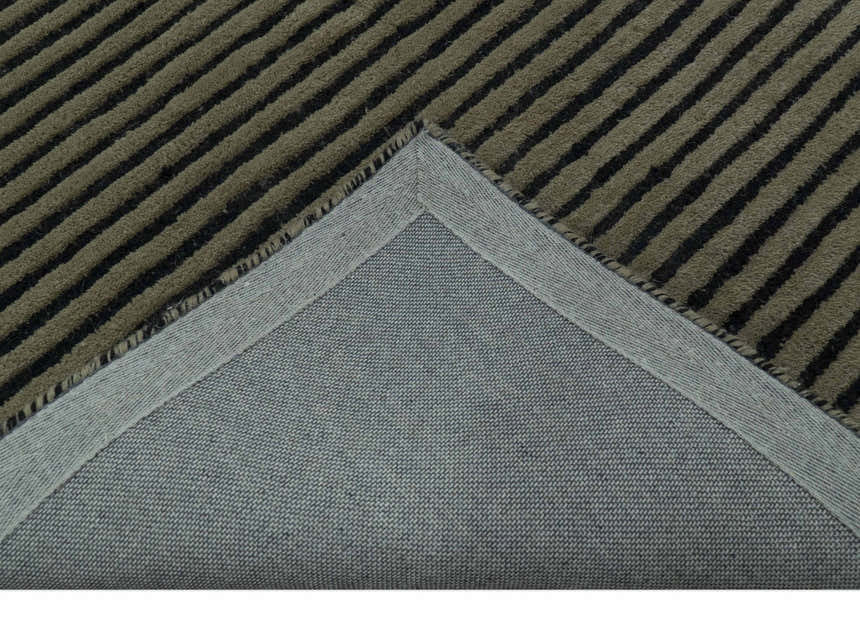 Modern Stripes Design Black And Brown Hand Tufted Custom Made Wool Area Rug