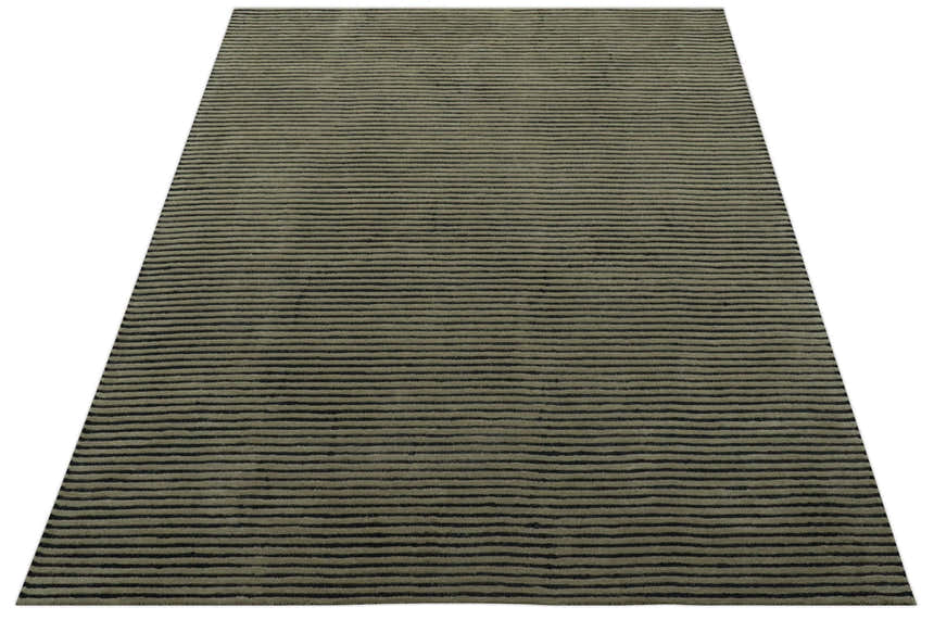 Modern Stripes Design Black And Brown Hand Tufted Custom Made Wool Area Rug