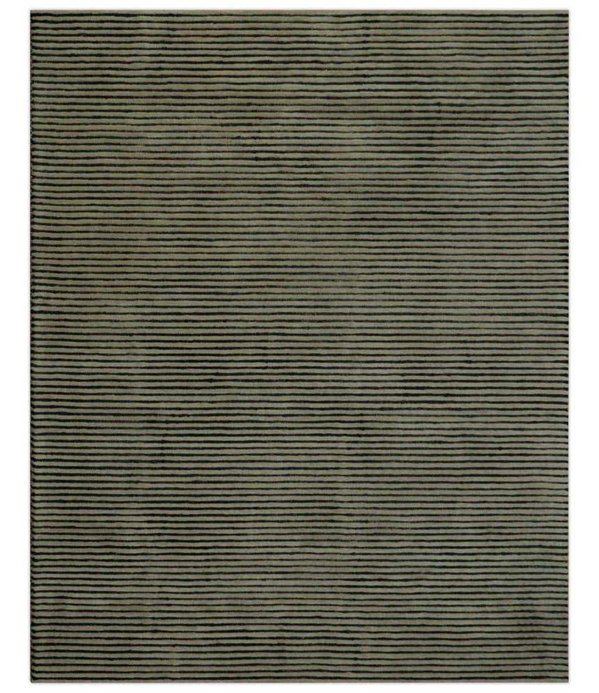 Modern Stripes Design Black And Brown Hand Tufted Custom Made Wool Area Rug