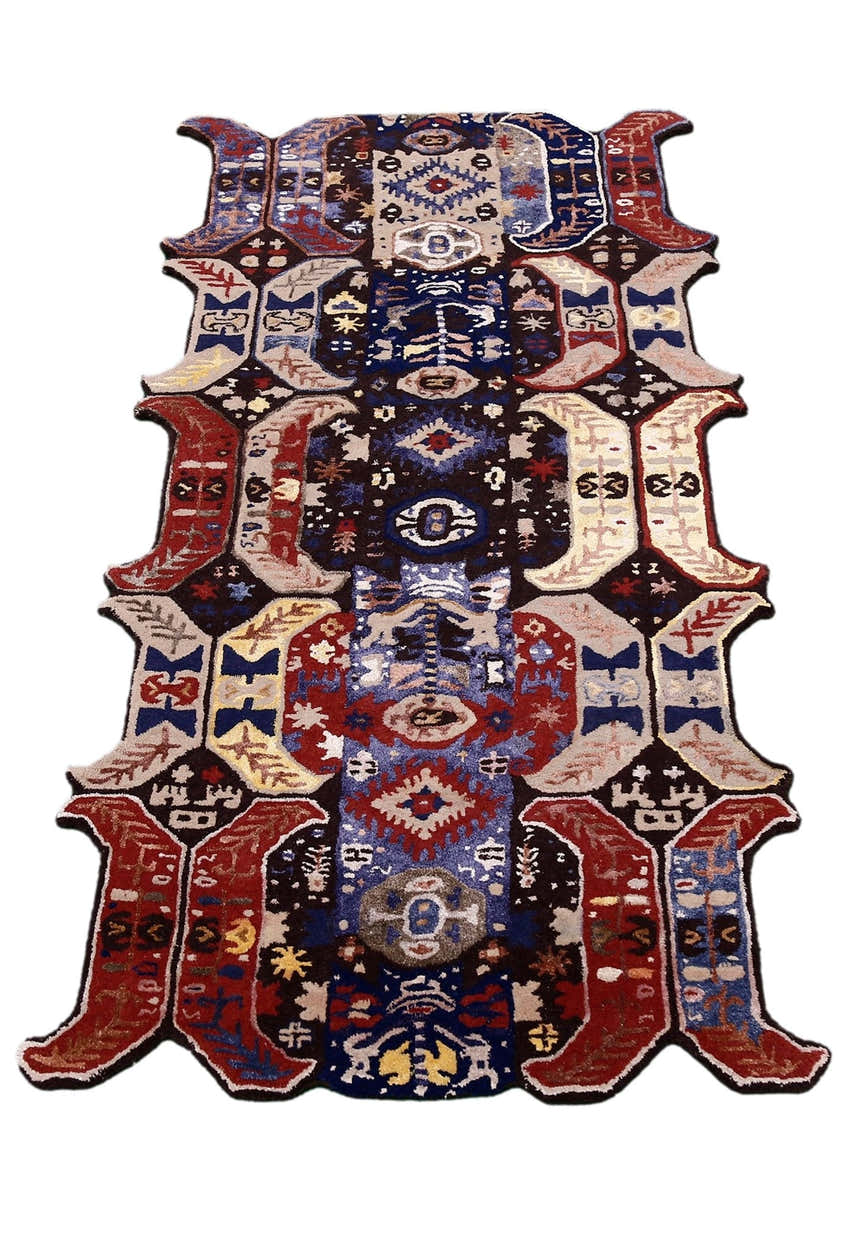 Modern Tribal Design Maroon Hand Tufted 4x8 Wool Area Rug