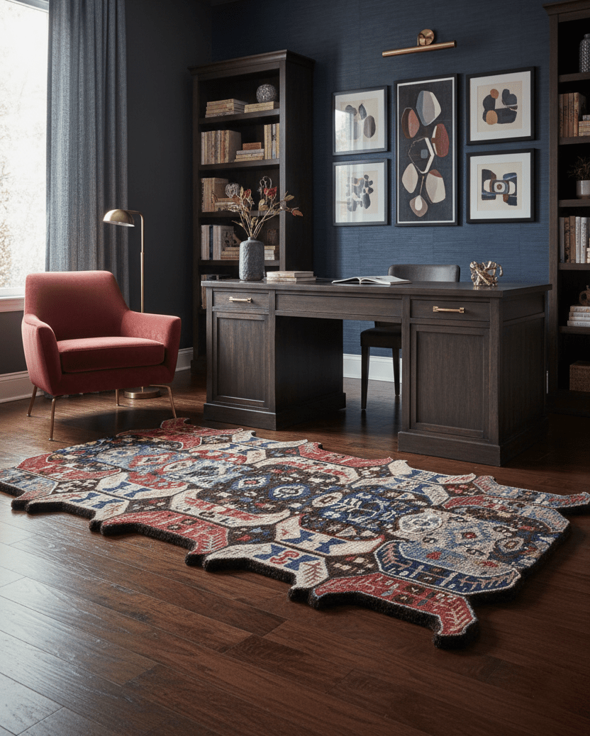 Modern Tribal Design Maroon Hand Tufted 4x8 Wool Area Rug